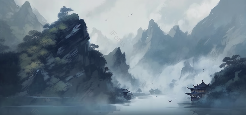 峡谷浓雾中国风意境水墨画背景,插画/手绘图,插画/手绘图库,插画/手绘图下载,插画/手绘